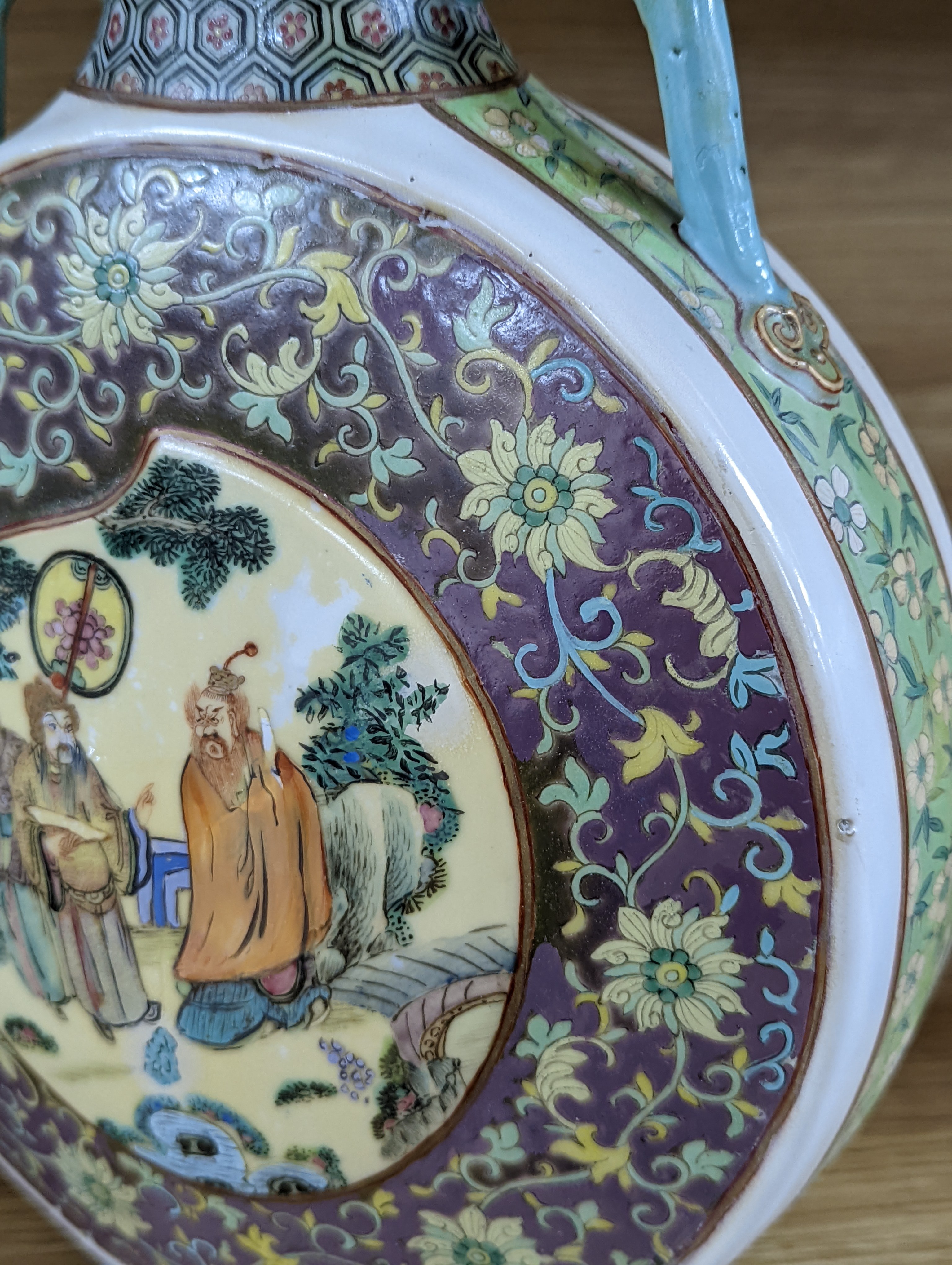A Chinese famille rose moon flask, 19th century, restored 27cm